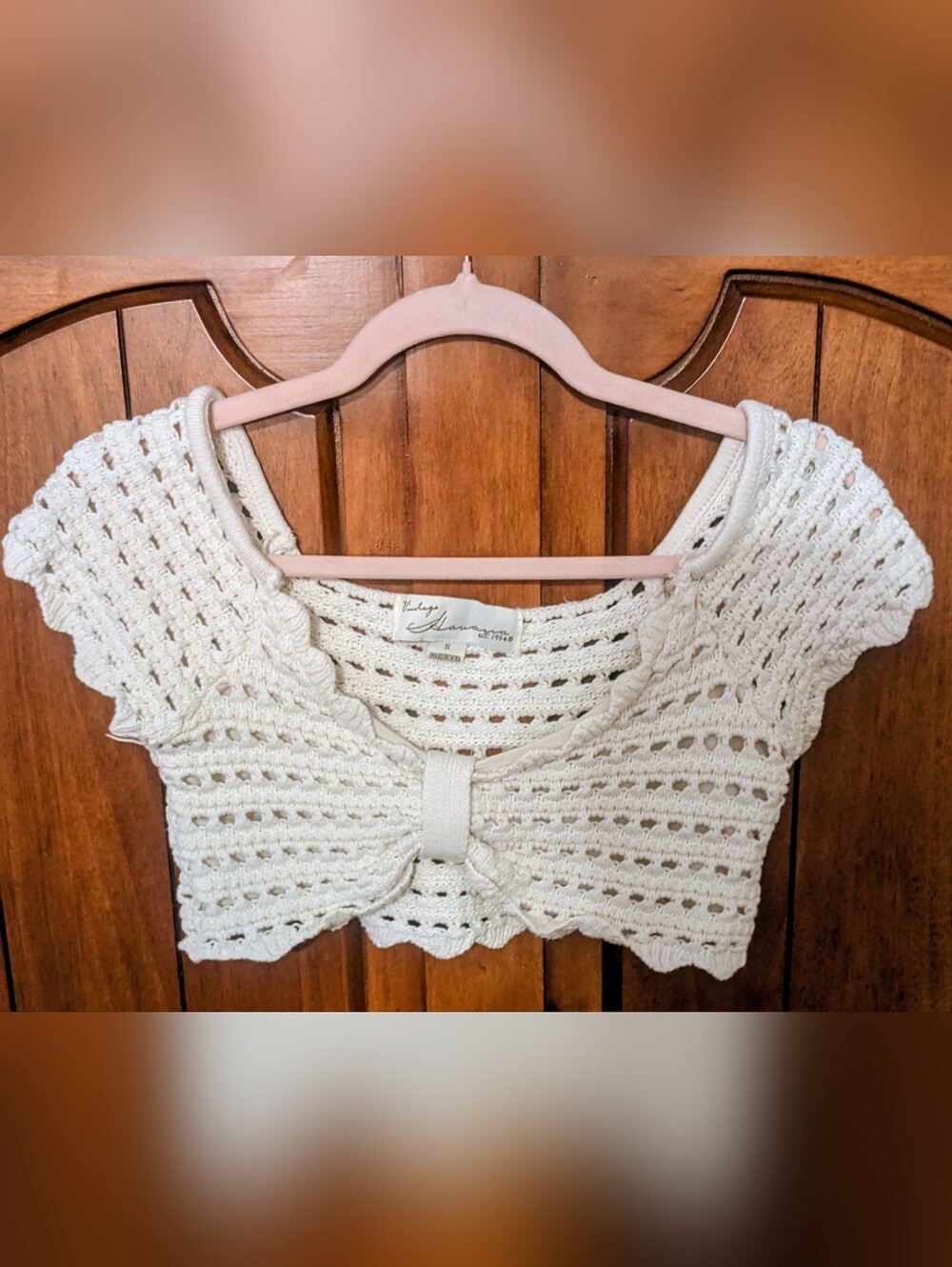Vintage Havana Cream Crochet Knit Top Sz Small 100% Cotton